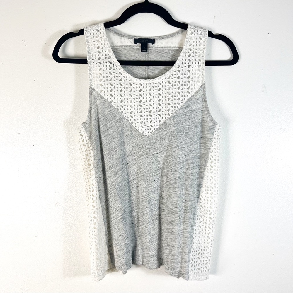 J CREW Women's Size Medium Tank Top Embroidered Linen Eyelet